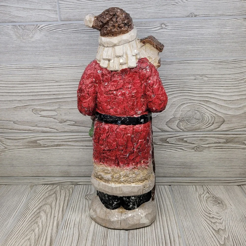 Valerie Parr Hill Rustic Standing Santa‎ Holding Birdhouse Pinecone Hat Glitter